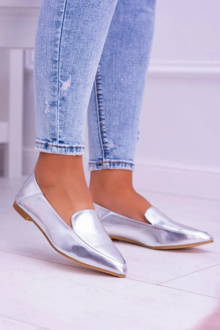 Srebrne Lustrzane Mokasyny Damskie Lu Boo Mireldo