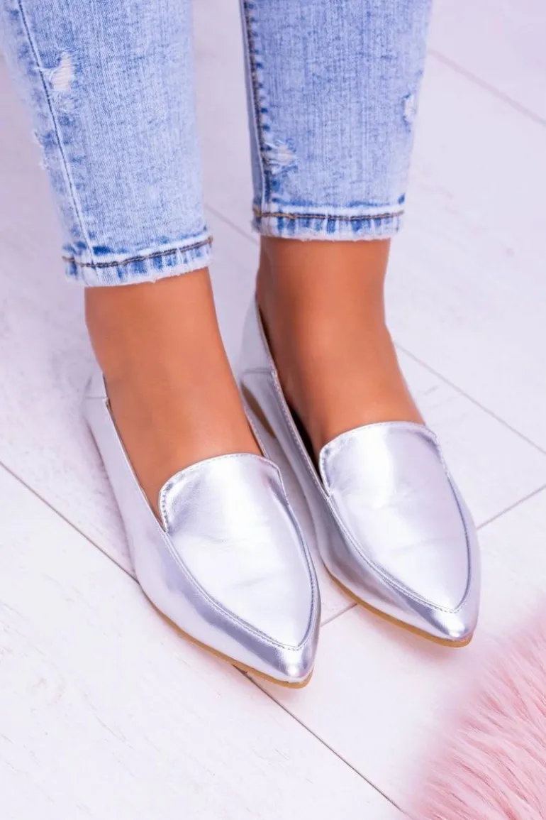 Srebrne Lustrzane Mokasyny Damskie Lu Boo Mireldo