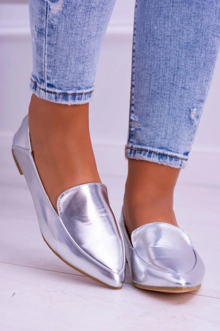 Srebrne Lustrzane Mokasyny Damskie Lu Boo Mireldo