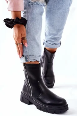 Stylowe Botki Damskie S. Barski Czarne Gles