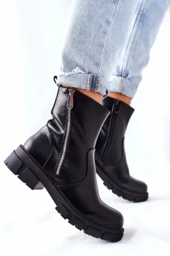 Stylowe Botki Damskie S. Barski Czarne Gles