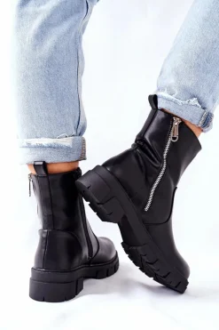 Stylowe Botki Damskie S. Barski Czarne Gles