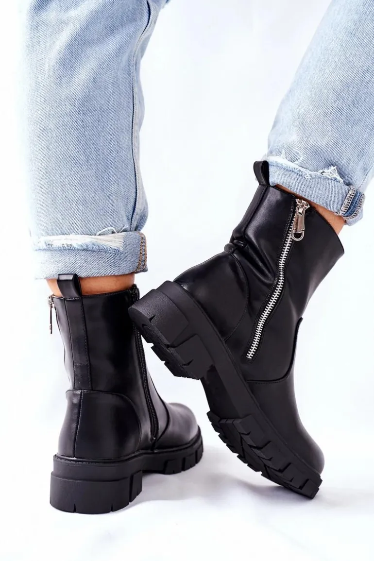 Stylowe Botki Damskie S. Barski Czarne Gles