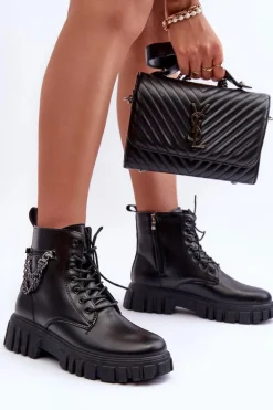 Stylowe Botki Workery Na Platformie Czarne Amro