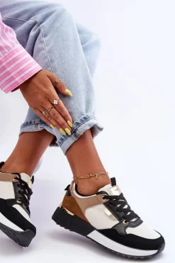 Stylowe buty sportowe damskie Beżowo-Czarne Katenia