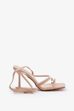 Stylowe Sandały Na Szpilce Z Paskami Beżowe Saredi