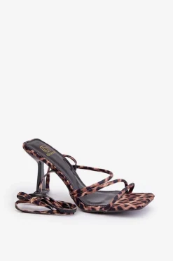 Stylowe Sandały Na Szpilce Z Paskami Panterka Brązowe Saredi