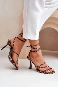 Stylowe Sandały Na Szpilce Z Paskami Panterka Brązowe Saredi