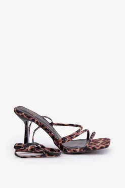 Stylowe Sandały Na Szpilce Z Paskami Panterka Brązowe Saredi