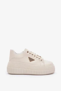 Stylowe Sneakersy Na Masywnej Platformie Jasnobeżowe Vallexia