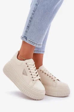 Stylowe Sneakersy Na Masywnej Platformie Jasnobeżowe Vallexia