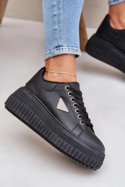 Stylowe Sneakersy Na Masywnej Platformie Czarne Vallexia