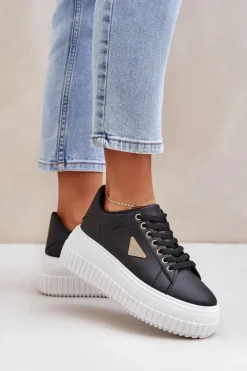 Stylowe Sneakersy Na Masywnej Platformie Czarno-Białe Vallexia