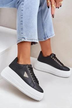 Stylowe Sneakersy Na Masywnej Platformie Czarno-Białe Vallexia