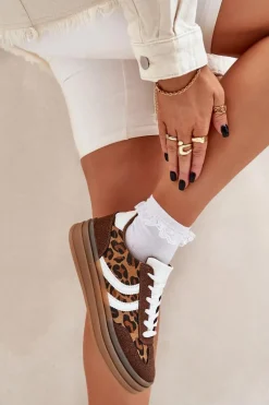 Stylowe Sneakersy W Panterkę Na Platformie Brązowe Doriwa