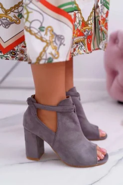 Szare Botki Sandały Na Słupku Odkryte Palce Grays