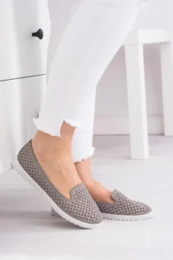 Szare Damskie Baleriny Lordsy z Cyrkoniami Hortense