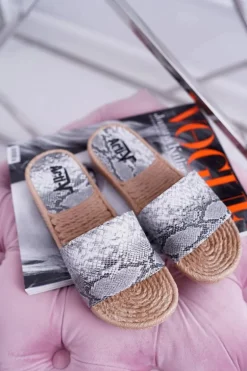 Szare Damskie Klapki Skóra Węża Mindset