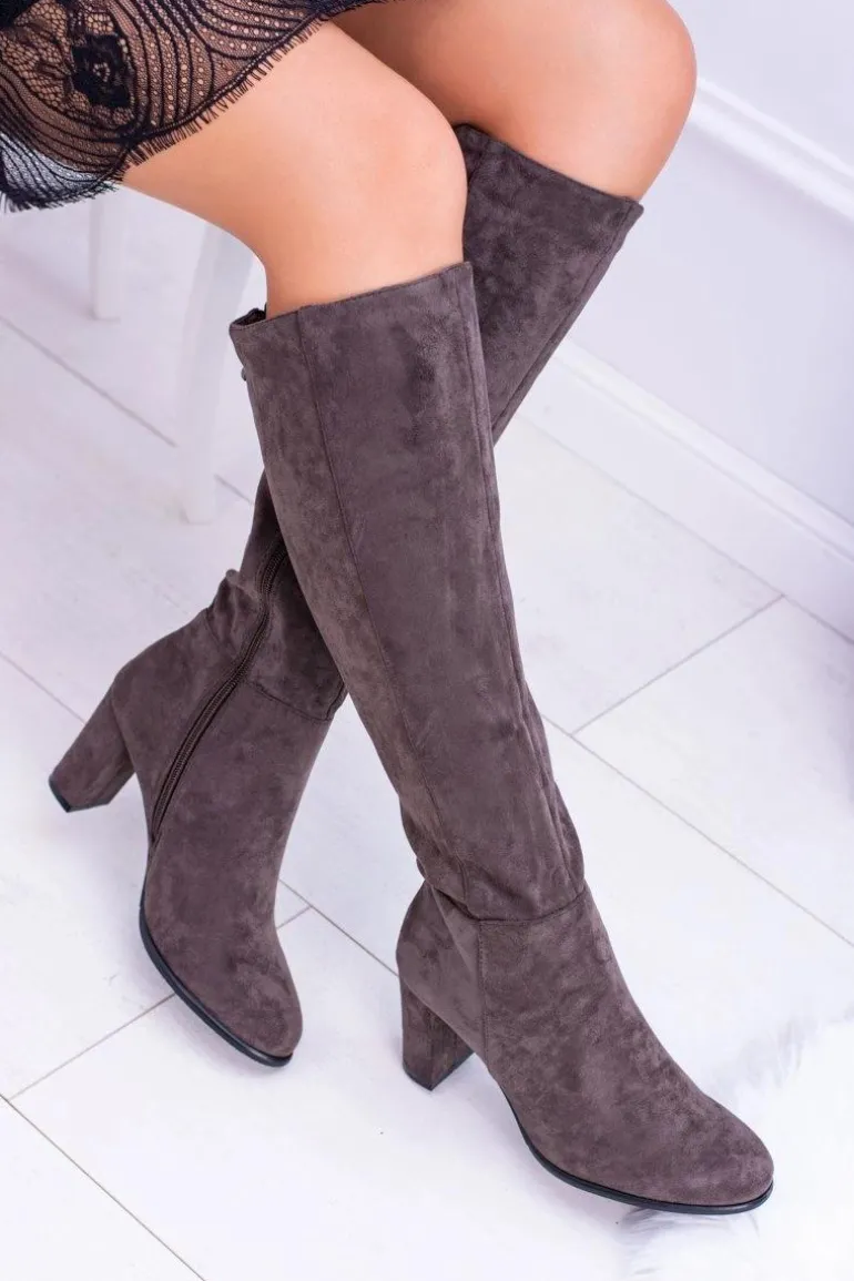 Szare Damskie Kozaki Zamszowe Sergio Leone KZ271