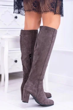 Szare Damskie Kozaki Zamszowe Sergio Leone KZ271