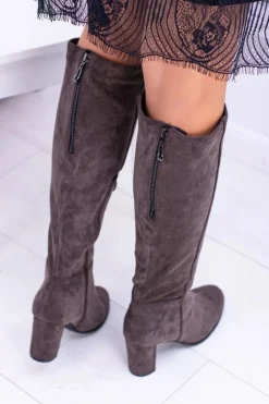 Szare Damskie Kozaki Zamszowe Sergio Leone KZ271