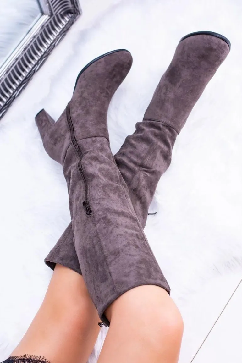 Szare Damskie Kozaki Zamszowe Sergio Leone KZ271