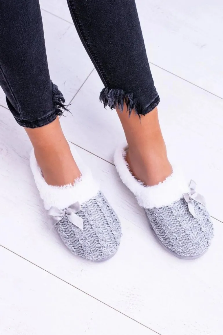Szare Damskie Papcie Domowe Klapki Z Futerkiem Dezi