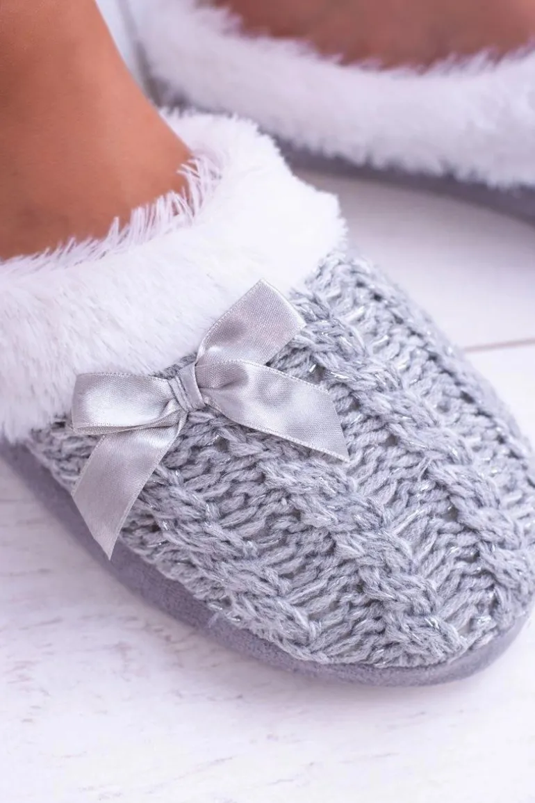 Szare Damskie Papcie Domowe Klapki Z Futerkiem Dezi