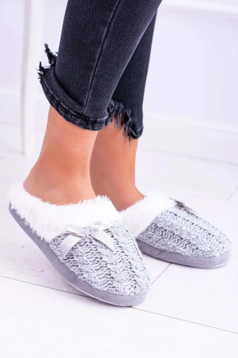 Szare Damskie Papcie Domowe Klapki Z Futerkiem Dezi