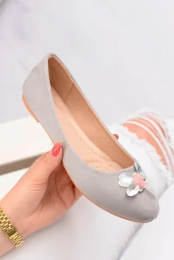 Szare Zamszowe Damskie Balerinki Blume