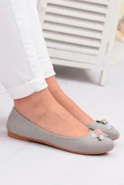 Szare Zamszowe Damskie Balerinki Blume