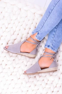 Szare Zamszowe Sandały na Lekkim koturnie Espanoso