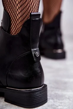 Sznurowane Botki Na Płaskim Obcasie Czarne Grete