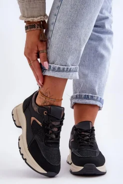 Sznurowane Buty Sportowe Na Platformie Czarne Escape