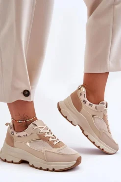 Sznurowane Buty Sportowe Na Platformie Beżowe Escape