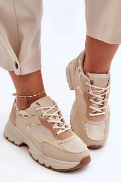 Sznurowane Buty Sportowe Na Platformie Beżowe Escape