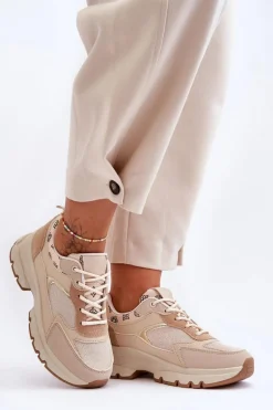 Sznurowane Buty Sportowe Na Platformie Beżowe Escape
