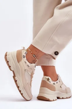 Sznurowane Buty Sportowe Na Platformie Beżowe Escape