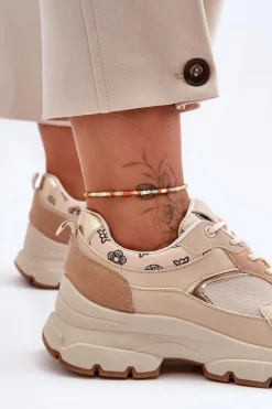 Sznurowane Buty Sportowe Na Platformie Beżowe Escape