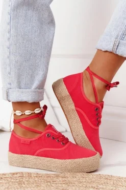 Sznurowane Espadryle Na Plecionej Platformie Big Star FF274141 Czerwone