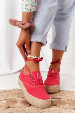Sznurowane Espadryle Na Plecionej Platformie Big Star FF274141 Czerwone
