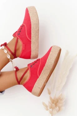 Sznurowane Espadryle Na Plecionej Platformie Big Star FF274141 Czerwone