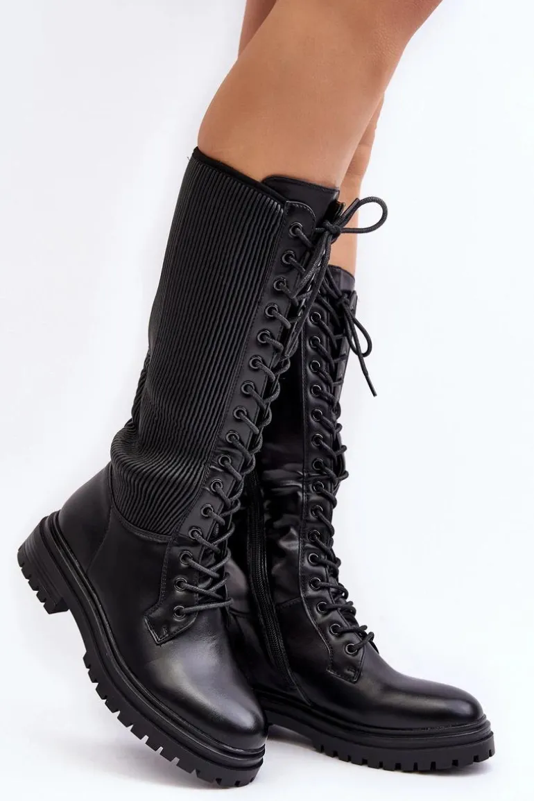 Sznurowane Kozaki Glany Przed Kolano Czarne Idandrou