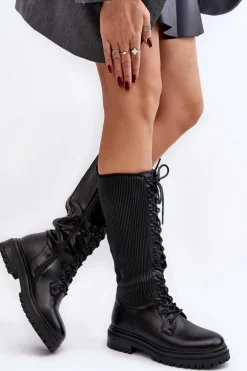 Sznurowane Kozaki Glany Przed Kolano Czarne Idandrou
