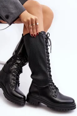 Sznurowane Kozaki Glany Przed Kolano Czarne Idandrou