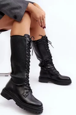 Sznurowane Kozaki Glany Przed Kolano Czarne Idandrou
