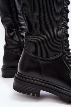 Sznurowane Kozaki Glany Przed Kolano Czarne Idandrou