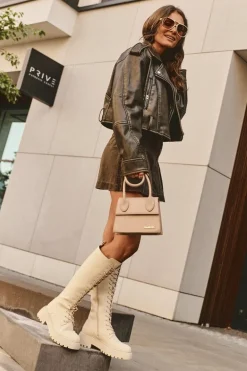 Sznurowane Ocieplane Kozaki Glany Przed Kolano Beżowe Bergdis