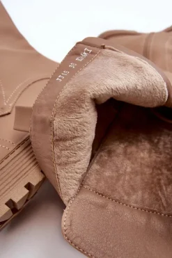 Sznurowane Ocieplane Kozaki Glany Przed Kolano Ciemnobeżowe Bergdis