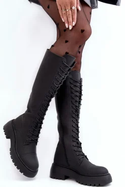 Sznurowane Ocieplane Kozaki Glany Przed Kolano Czarne Bergdis